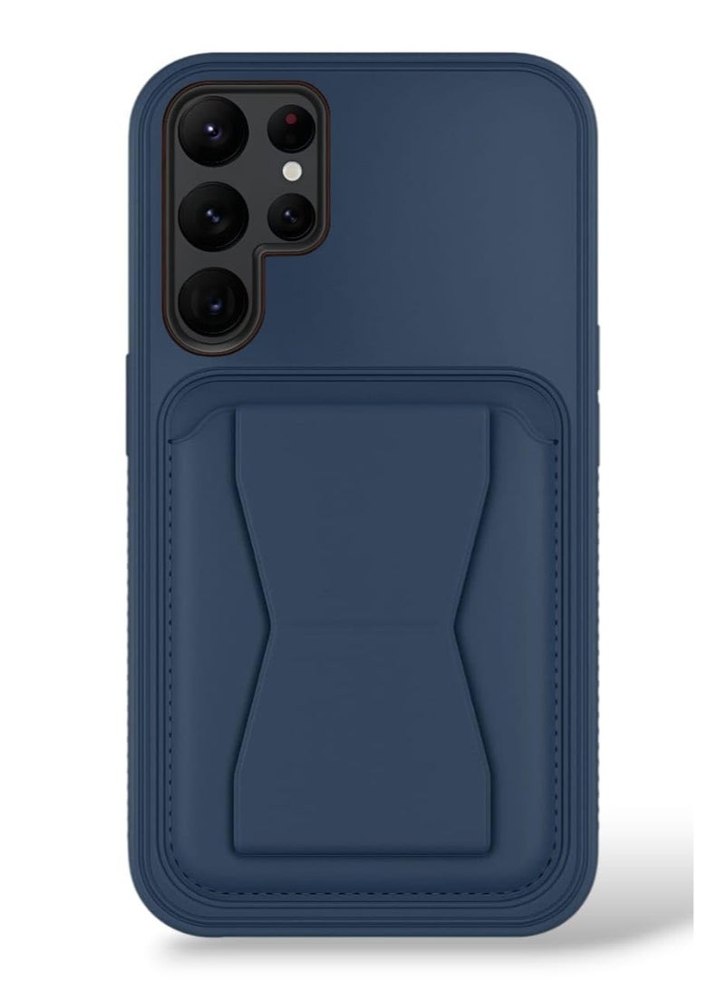 Leather Case Compatible for Samsung Galaxy S25 Ultra Shockproof Leather Back Card Storage & case built-in Stand PU leather for a stylish look, comfortable grip Color (Blue)